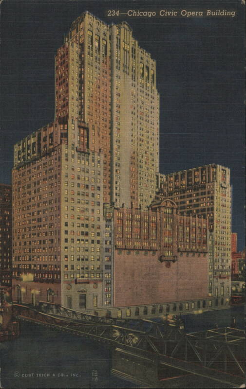 Chicago Civic Opera Building, Night View Illinois