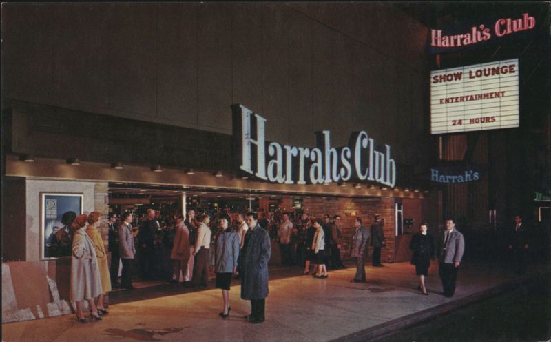Harrah's Club Entrance at Night Reno Nevada