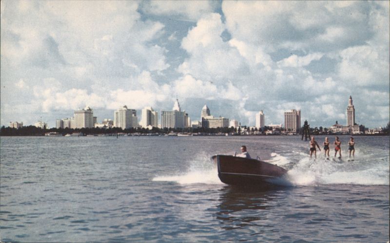 Water Skiing on Biscayne Bay, Miami Florida City of Miami News Bureau