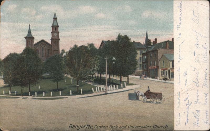 Central Park and Universalist Church, Bangor, ME Maine