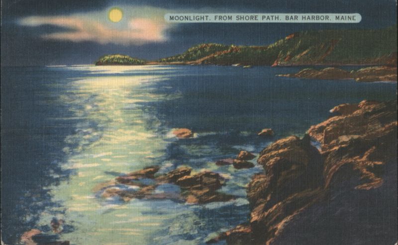 Moonlight from Shore Path, Bar Harbor, ME Maine