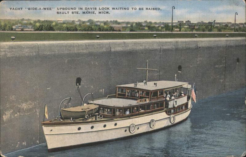 Yacht Bide-A-Wee Upbound in Davis Lock, Sault Ste. Marie Michigan