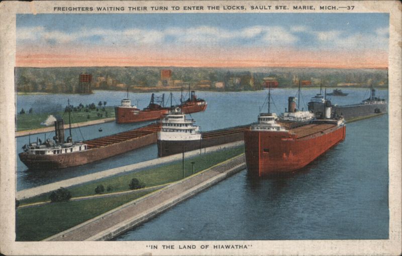Freighters Waiting Their Turn to Enter the Locks, Sault Ste. Marie, MI Michigan