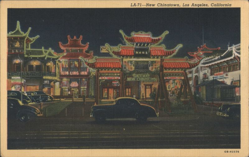 Gateway to New Chinatown at Night, Los Angeles, CA California