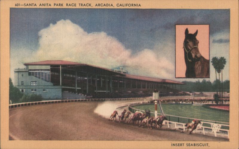 Santa Anita Park Race Track with Insert of Seabiscuit Arcadia California