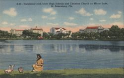 Vocational and Junior High Schools & Church on Mirror Lake Postcard