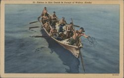 Eskimo in Skin Omiak in Pursuit of Walrus, Alaska Postcard
