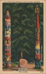 Totem Lined Entrance to Sitka National Monument Postcard