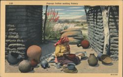 Papago Indian making Pottery Postcard