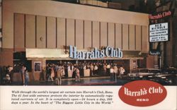 Harrah's Club Entrance at Night, Reno Postcard