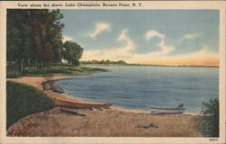 View along the shore, Lake Champlain, Rouses Point, N. Y. Postcard