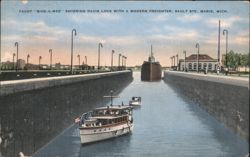 Yacht 'Bide-A-Wee' Entering Davis Lock, Sault Ste. Marie, MI Postcard