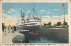 Palatial Steamer "Noronic" in Soo Locks, Sault Ste. Marie, MI Postcard