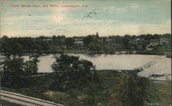 Tenth Street Dam, Eel River, Logansport, IN Postcard