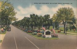 World War Monument on Victory Drive, Savannah, GA Postcard