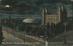 The Mormon Temple, Night View, Salt Lake City, UT Postcard
