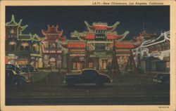 Gateway to New Chinatown at Night, Los Angeles, CA Postcard