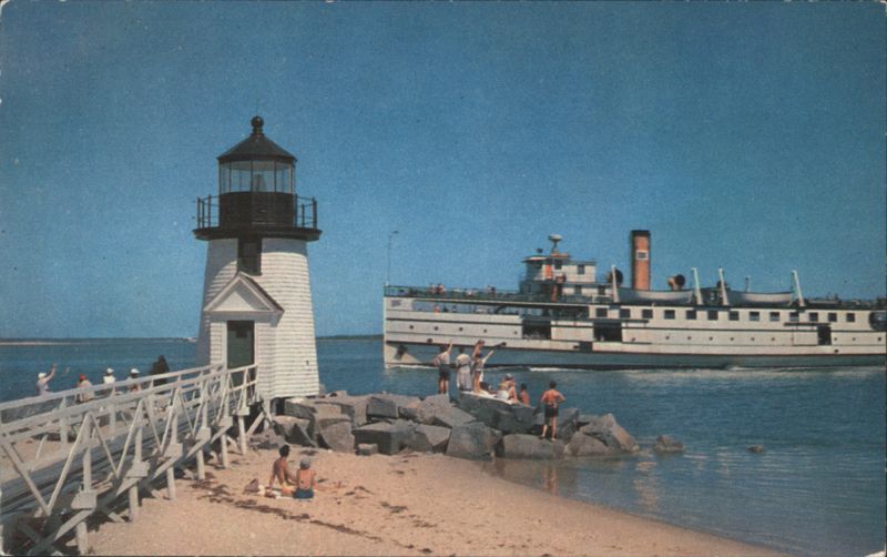 Steamer Rounding Brant Point Light, Nantucket Harbor Massachusetts