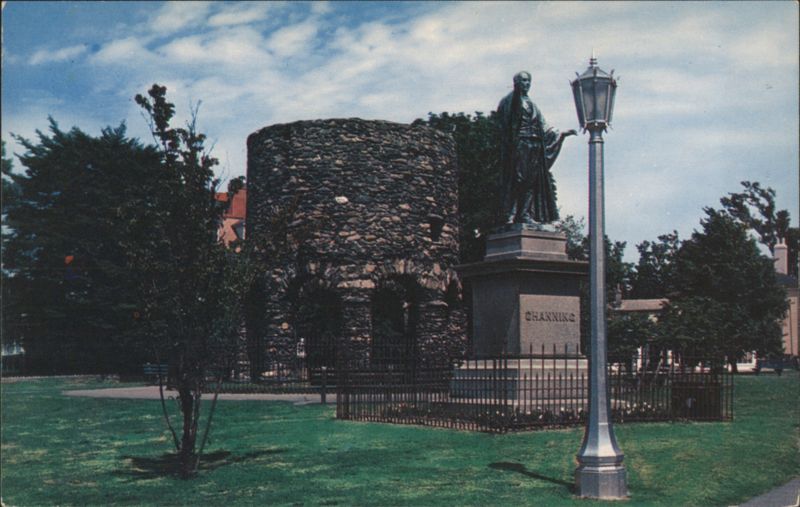 Famous Old Stone Mill and Channing Statue, Newport, RI Rhode Island