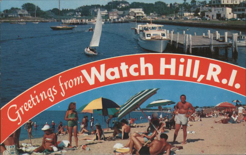 Sailing at Watch Hill Harbor and Beach Scene, RI Rhode Island