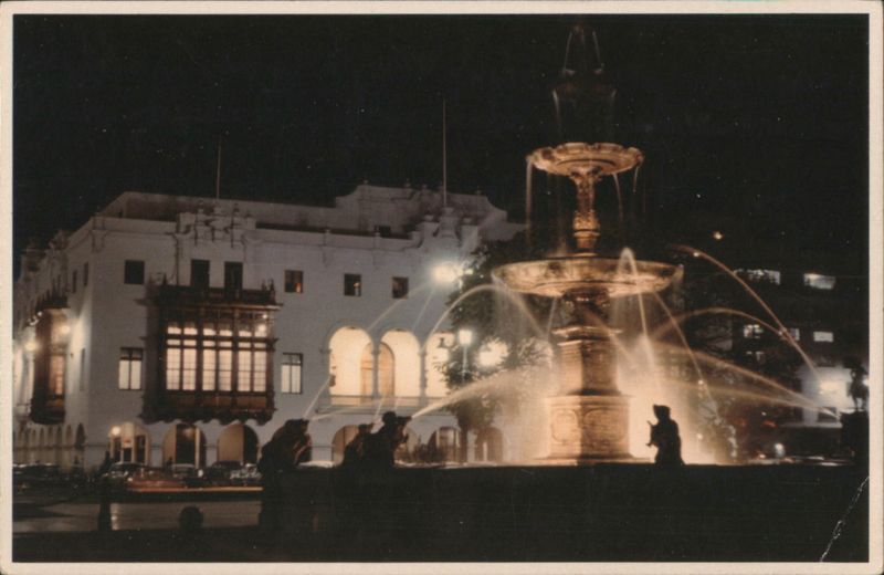 Fountain in Plaza de Armas at Night, Lima, Peru