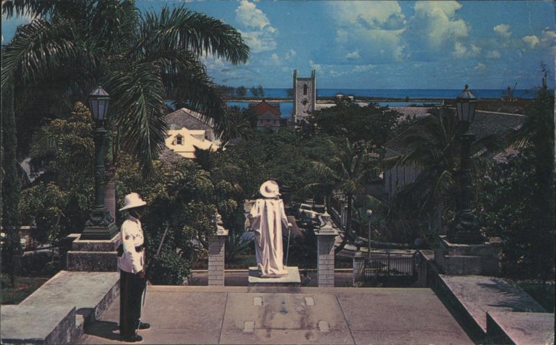 Sentry and Statue of Columbus, Government House, Nassau The Bahamas