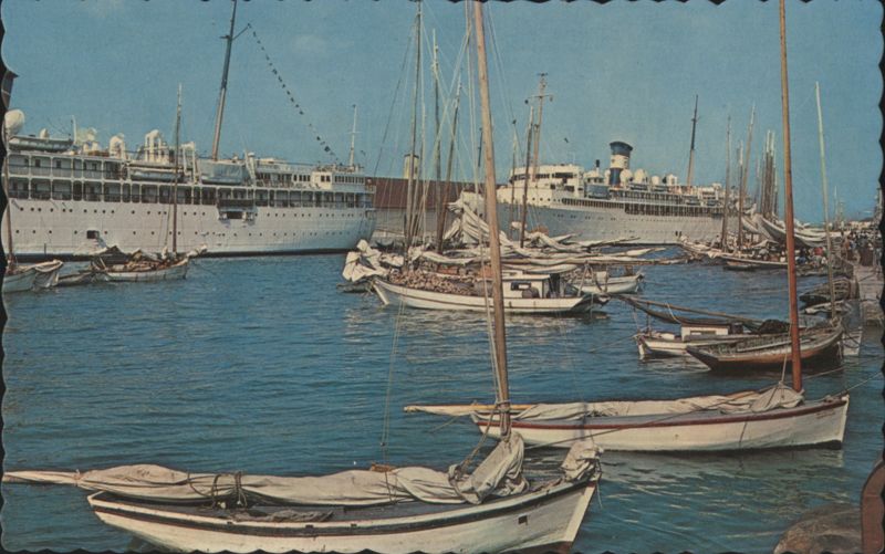 Cruise Ships and Fishing Sloops, Nassau The Bahamas