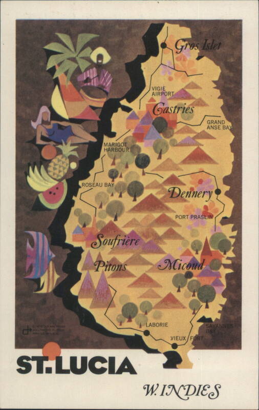 Stylized Map of St. Lucia, West Indies Saint Lucia