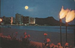 Moonlight over Waikiki Beach and Diamond Head Postcard