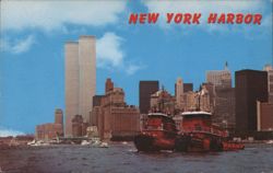 New York Harbor with World Trade Center Twin Towers Postcard