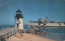 Steamer Rounding Brant Point Light, Nantucket Harbor Postcard