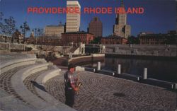 Saxophone Player at Waterplace Park, Providence, RI Postcard