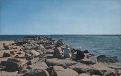 Summer Visitors on the Breakwater, Galilee, RI Postcard