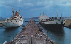 Ships in Gatun Locks, Panama Canal Postcard