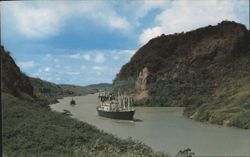Ships in Culebra Cut, Panama Canal Postcard