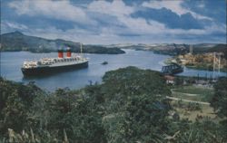 Ocean Liner Passing Through the Panama Canal Postcard
