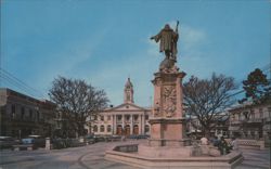 Statue of Columbus and City Hall, Mayaguez, PR Postcard