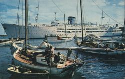 Waterfront Scene, Boats New and Old Postcard