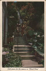 Girls, Floral Way Steps, Charlotte Amalie VI Chrome Postcard Postcard