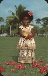 Fijian Girl Elizabeth Hibiscus Suva Fiji Chrome Postcard Postcard