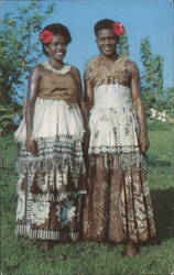 Fijian Couple in Traditional Tapa Cloth Dress Postcard