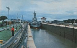 U.S.S. Alabama in the Panama Canal Postcard