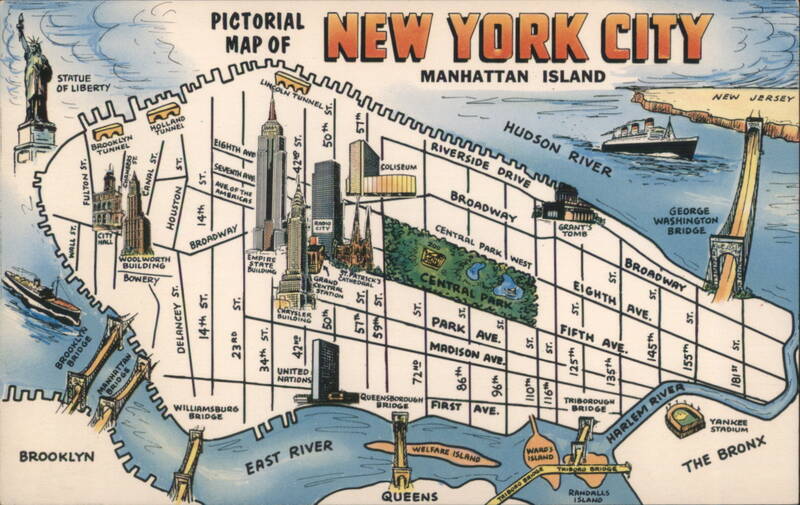 Pictorial Map of New York City, Manhattan Island
