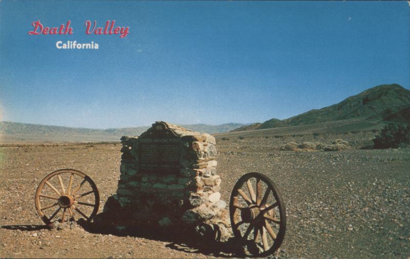 Burned Wagons Point Marker with Wagon Wheels, Death Valley California