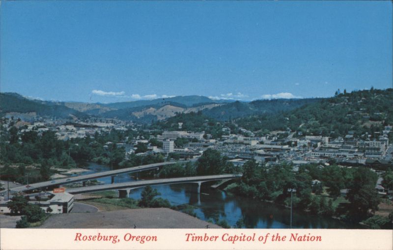 Roseburg, Oregon - City View with Bridges over Umpqua River