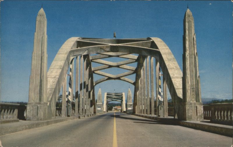 Siuslaw Bridge with Tall Towers and Arches FLORENCE Oregon