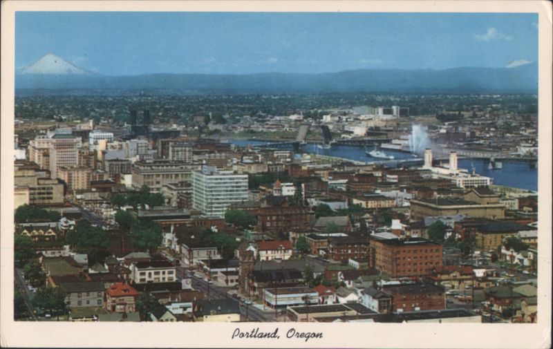 Portland, Oregon Cityscape with Cascade Mountains