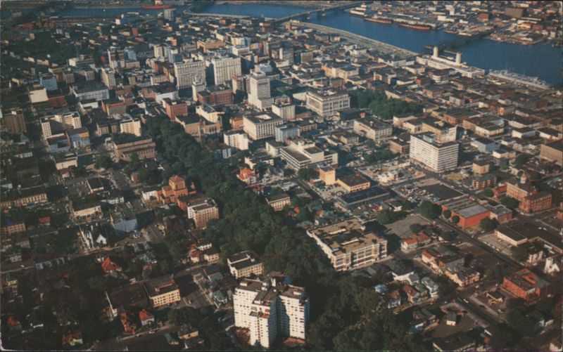 Aerial View of Portland, Oregon Cityscape with River
