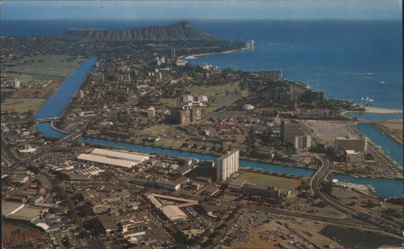 Aerial View of Waikiki, Ala Wai Canal & Diamond Head Hawaii