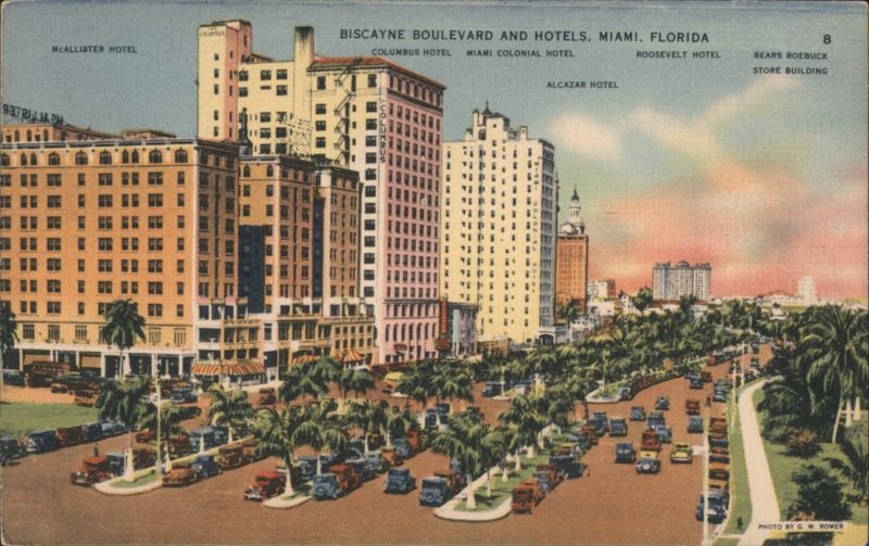 Biscayne Boulevard and Hotels, Miami, Florida G. W. Rowe
